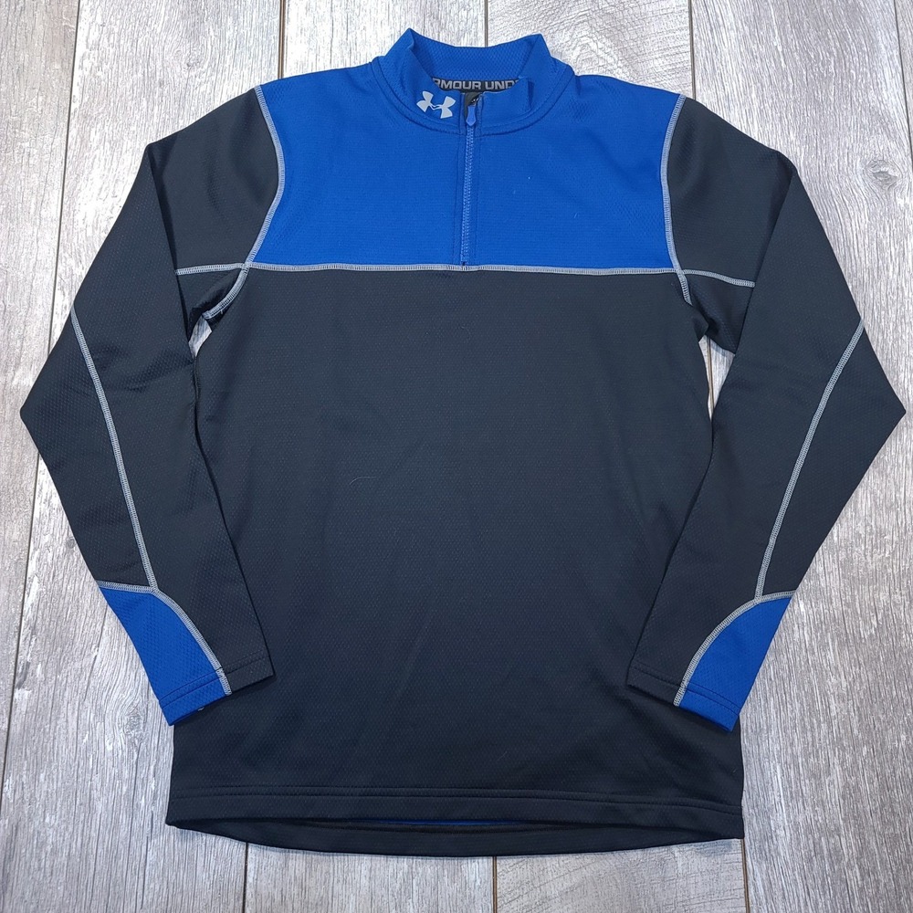 Under Armour ColdGear 1/4 Zip Mens Size Medium Black Blue Mock Neck Regular Fit